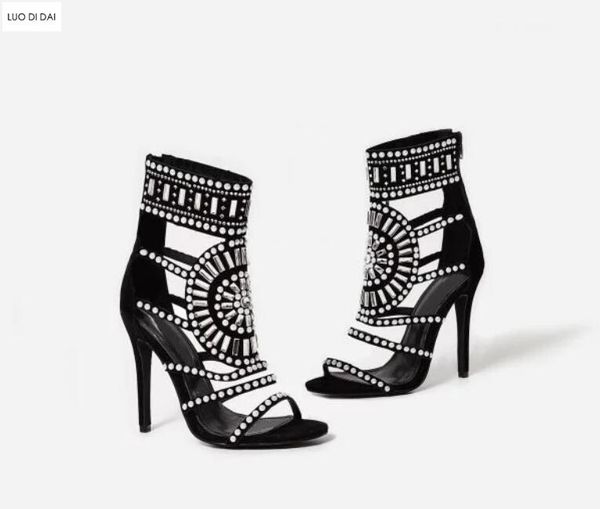 women embellished heels sandals wedding shoes diamond high beading open toe strappy party lady, Black
women embellished heels sandals wedding shoes diamond high beading open toe strappy party lady, Black