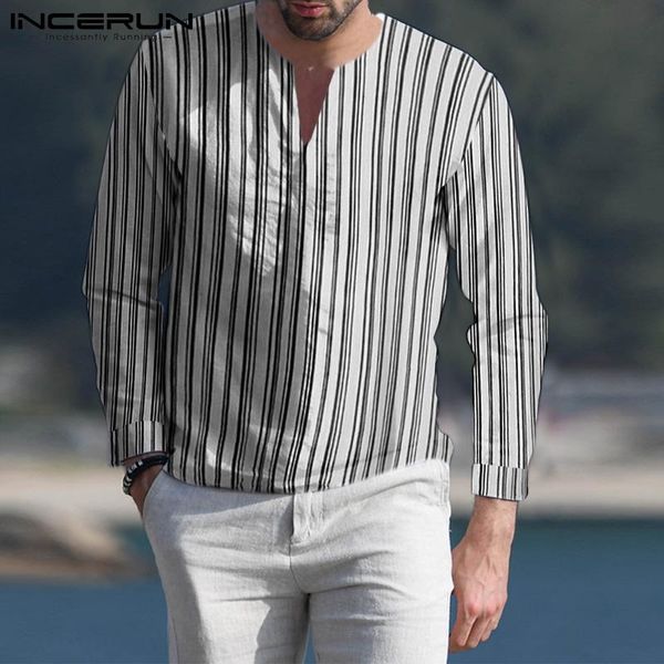 men's casual shirts men striped shirt vintage v neck long sleeve 2021 breathable loose streetwear leisure camisa masculina s-5xl incer, White;black
men's casual shirts men striped shirt vintage v neck long sleeve 2021 breathable loose streetwear leisure camisa masculina s-5xl incer, White;black