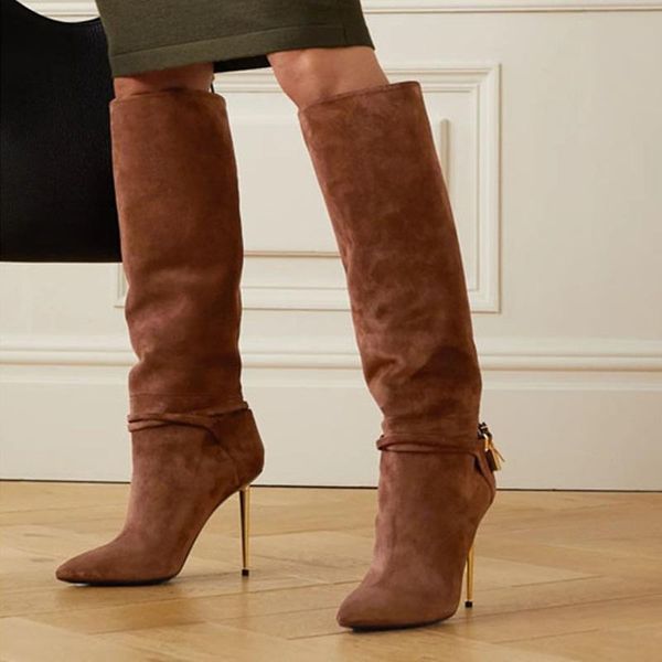boots golden lock pointed toe women's high 2021 black brown suede gold metal heels long stretch winter dress shoes
boots golden lock pointed toe women's high 2021 black brown suede gold metal heels long stretch winter dress shoes