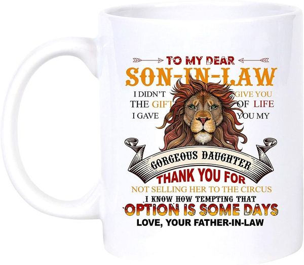 mugs to my dear son in law mug 11 ounces funny coffee white ceramic kitchen bar home cup gift
mugs to my dear son in law mug 11 ounces funny coffee white ceramic kitchen bar home cup gift
