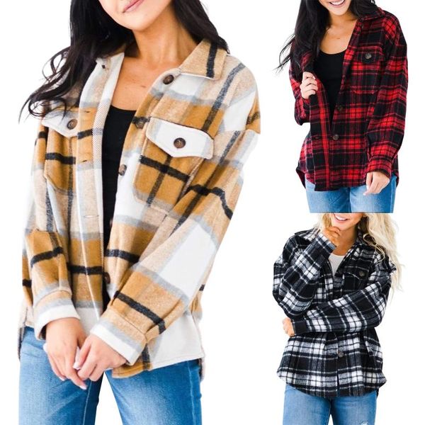 women's jackets women polyester autumn casual button-down shirt adults color block long sleeve lapel plaid outerwear with pockets, Black;brown
women's jackets women polyester autumn casual button-down shirt adults color block long sleeve lapel plaid outerwear with pockets, Black;brown