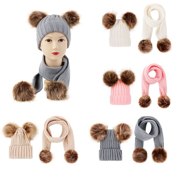 two pieces hat scarf set beanie cap children's hats girls caps ball pompon keep warm winter knitted skullies kids bone, Blue;gray
two pieces hat scarf set beanie cap children's hats girls caps ball pompon keep warm winter knitted skullies kids bone, Blue;gray