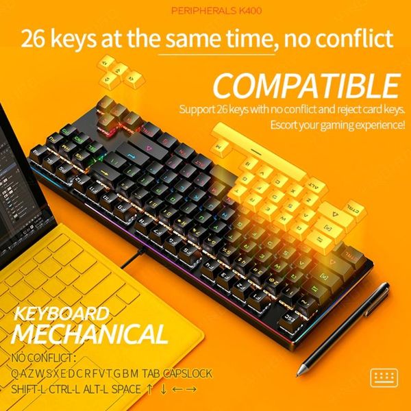keyboards c1fb original k400 gaming mechanical keyboard usb wired 87 keys with rgb backlight blue/black switch for pc computer gamer
keyboards c1fb original k400 gaming mechanical keyboard usb wired 87 keys with rgb backlight blue/black switch for pc computer gamer