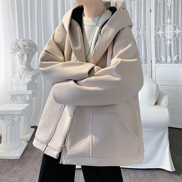 men's wool & blends zipper hooded woolen coat men warm fashion casual mid-length korean loose jacket mens oversized overcoat, Black
men's wool & blends zipper hooded woolen coat men warm fashion casual mid-length korean loose jacket mens oversized overcoat, Black