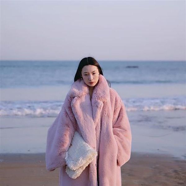 women's fur & faux 2021 winter women mink coat luxury long lapel overcoat thick warm plus size plush coats female, Black