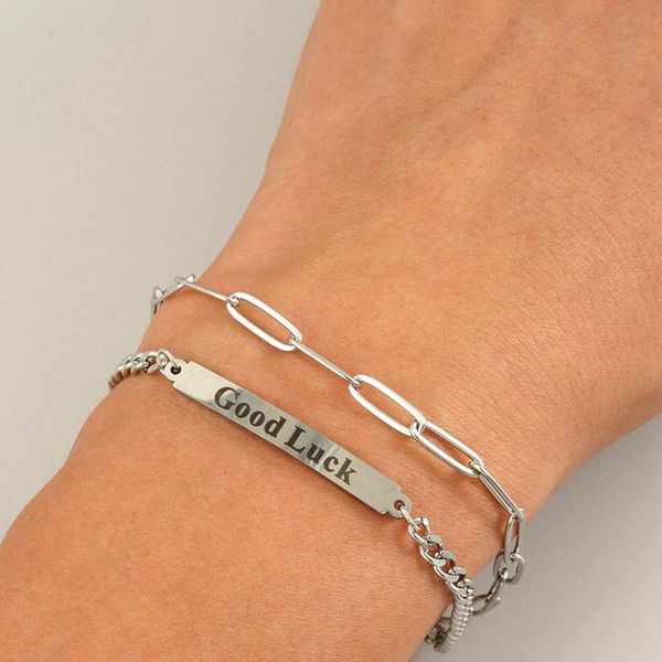 link, chain letter bracelet for women girl double layer good luck pendant daughter birthday wedding christmas gift, Black
link, chain letter bracelet for women girl double layer good luck pendant daughter birthday wedding christmas gift, Black