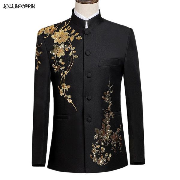 men's suits & blazers floral men sequin suit jacket stand collar chinese style tunic jackets stage performance costume single breasted, White;black
men's suits & blazers floral men sequin suit jacket stand collar chinese style tunic jackets stage performance costume single breasted, White;black