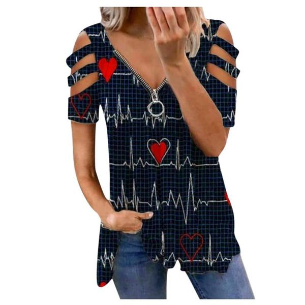 women's t-shirt casual fashion t shirt zipper v neck love print short sleeve hollow out loose aesthetic temperament #t3g, White
women's t-shirt casual fashion t shirt zipper v neck love print short sleeve hollow out loose aesthetic temperament #t3g, White