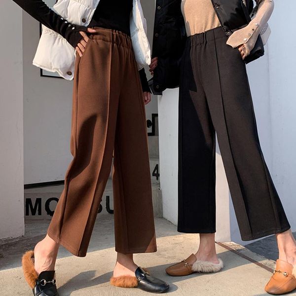women's pants & capris 2021 spring winter woolen wide leg women high waist trousers plus size office lady ankle-length pantalon femme, Black;white
women's pants & capris 2021 spring winter woolen wide leg women high waist trousers plus size office lady ankle-length pantalon femme, Black;white