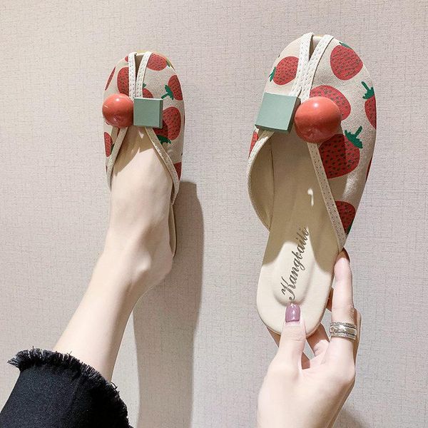 slippers brand summer casual women's half flats fashion slip on female slides shoes strawberry print soft shallow, Black
slippers brand summer casual women's half flats fashion slip on female slides shoes strawberry print soft shallow, Black