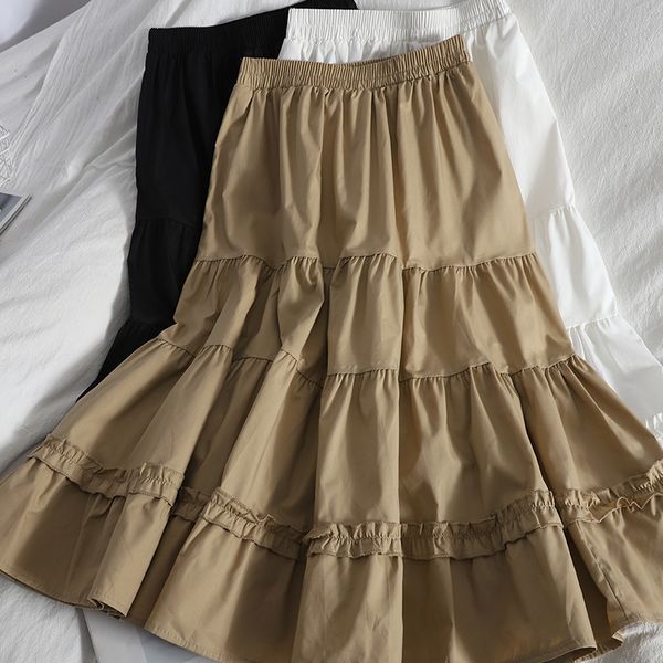 casual a-line retro ruffles long skirts for women spring elastic waist solid color female korean midi fashion 210420, Black
casual a-line retro ruffles long skirts for women spring elastic waist solid color female korean midi fashion 210420, Black