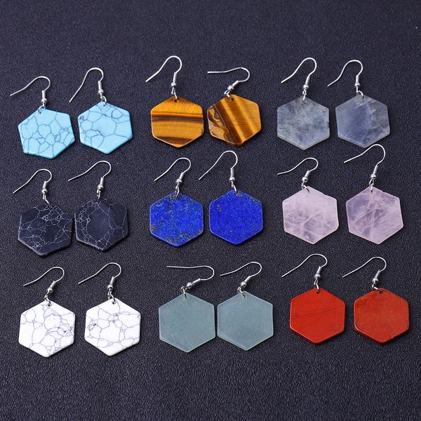 hexagon natural stone slice pink crystal earrings tiger's eye turquoise opal rose quartz dangle earrings for women jewelry, Silver
hexagon natural stone slice pink crystal earrings tiger's eye turquoise opal rose quartz dangle earrings for women jewelry, Silver