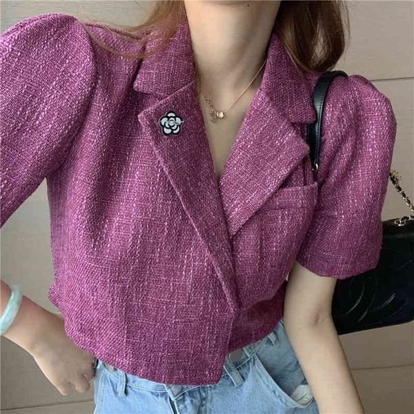 chic temperament short blazer jacket women summer thin purple/white sleeve with brooch 210525, White;black
chic temperament short blazer jacket women summer thin purple/white sleeve with brooch 210525, White;black