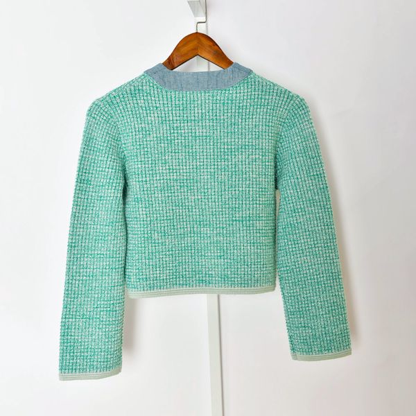 2021 autumn fall long sleeves round neckline green cardigan french style contrast color knitted denim panelled contrast trim single-breasted, White;black
2021 autumn fall long sleeves round neckline green cardigan french style contrast color knitted denim panelled contrast trim single-breasted, White;black