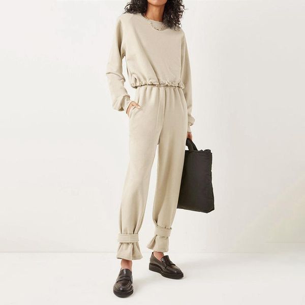 women's two piece pants sports and leisure long sleeved t shirt round neck short high waisted trousers elastic s, White
women's two piece pants sports and leisure long sleeved t shirt round neck short high waisted trousers elastic s, White