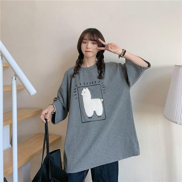 women's t-shirt summer short sleeve women loose korean fashion lovely alpaca sticking cloth kawaii harajuku simple t shirt, White
women's t-shirt summer short sleeve women loose korean fashion lovely alpaca sticking cloth kawaii harajuku simple t shirt, White