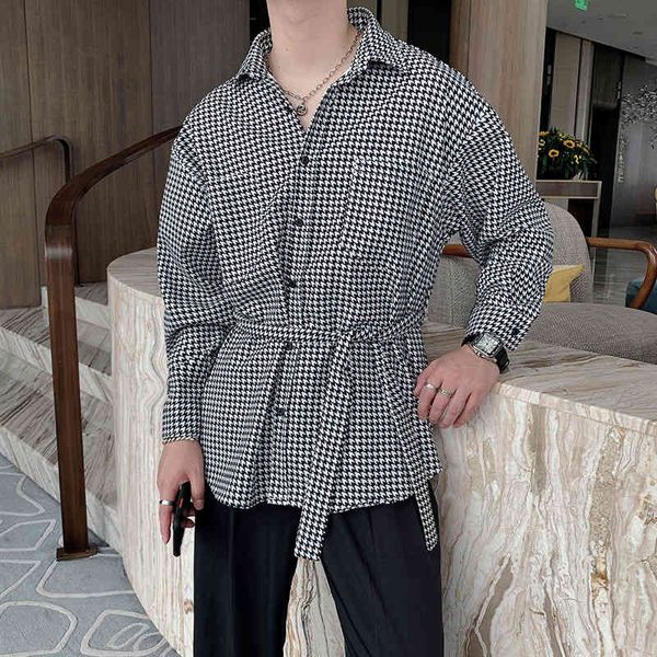 men's casual shirts luxury men's shirt plaid printed long sleeve t- casual belt fashion wear loose party social, White;black
men's casual shirts luxury men's shirt plaid printed long sleeve t- casual belt fashion wear loose party social, White;black