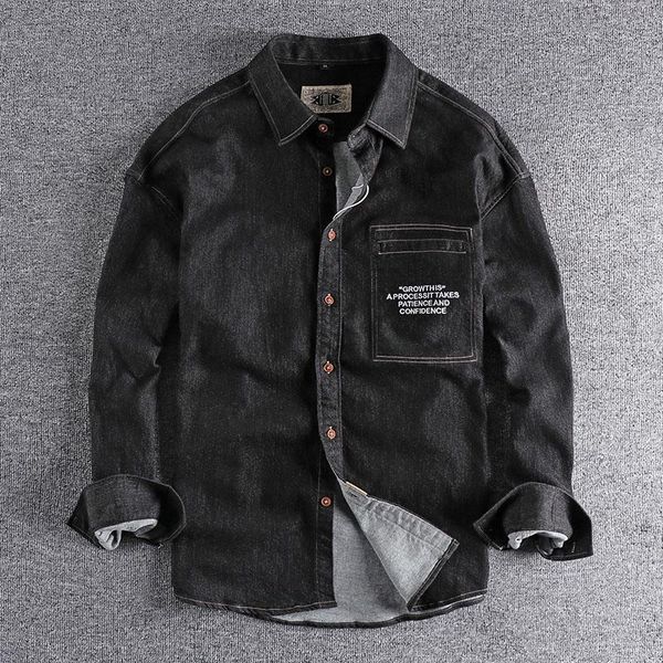 men's casual shirts denim shirt embroidered letter trend loose pocket decorative autumn and winter coat 540, White;black
men's casual shirts denim shirt embroidered letter trend loose pocket decorative autumn and winter coat 540, White;black
