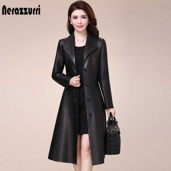nerazzurri spring autumn long black soft faux leather coat women sleeve buttons slim fit elegant jacket 210927
nerazzurri spring autumn long black soft faux leather coat women sleeve buttons slim fit elegant jacket 210927