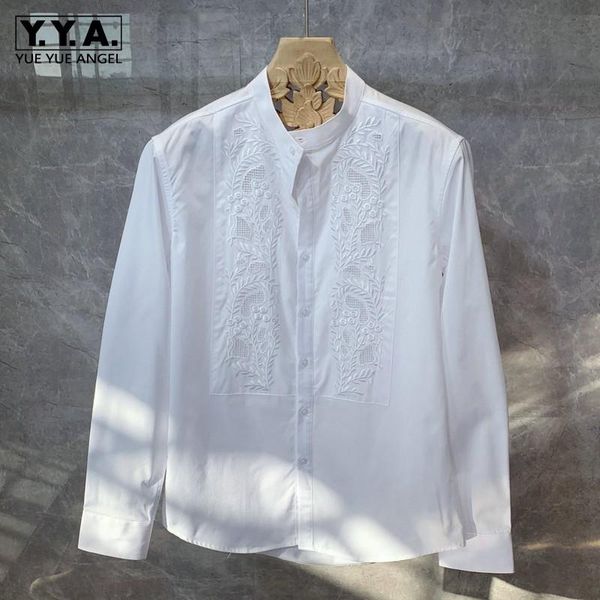 england style men white stand collar long sleeve shirts vintage floral spring summer single breasted thin cotton men's casual, White;black
england style men white stand collar long sleeve shirts vintage floral spring summer single breasted thin cotton men's casual, White;black