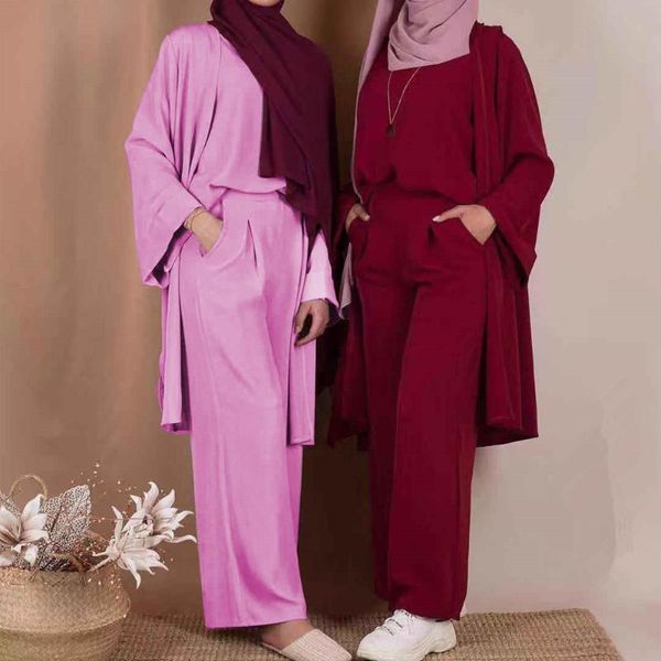 women 3 piece cardigan outfit matching set full sleeve long kimono abaya duster wide leg pants muslim modesty solid color ethnic clothing, Red
women 3 piece cardigan outfit matching set full sleeve long kimono abaya duster wide leg pants muslim modesty solid color ethnic clothing, Red