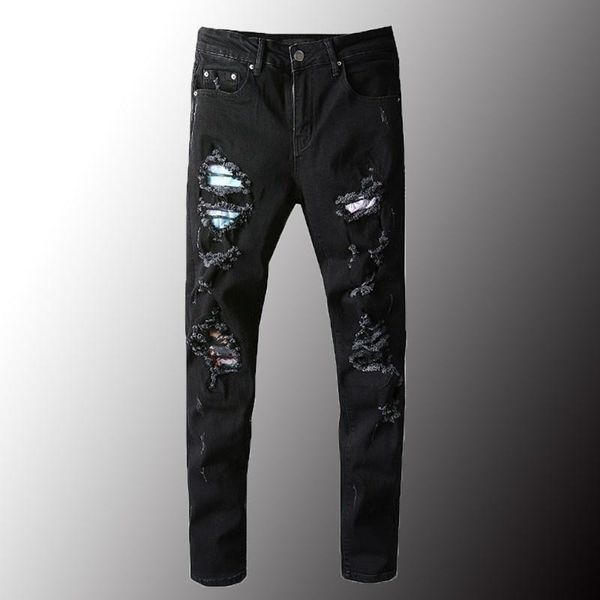 men's jeans mens black patch design patchwork ripped denim slim skinny gates destroyed stretch male broek, Blue
men's jeans mens black patch design patchwork ripped denim slim skinny gates destroyed stretch male broek, Blue