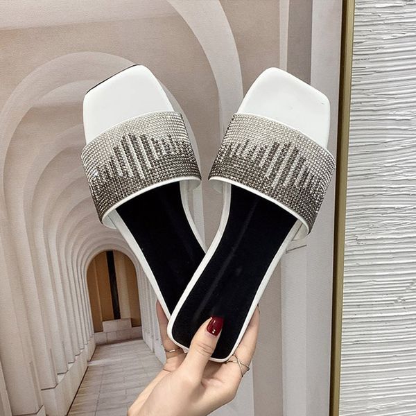 women summer flat slippers elegant ladies square toe slides outside shoes female crystal bling sandals fashion woman shoes 2021, Black
women summer flat slippers elegant ladies square toe slides outside shoes female crystal bling sandals fashion woman shoes 2021, Black