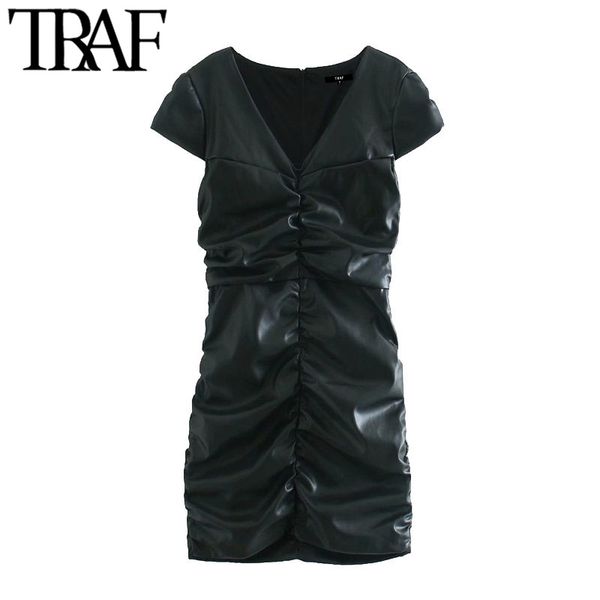 traf women chic fashion faux leather pleated mini dress vintage short sleeve back zipper female dresses vestidos mujer 210415, Black;gray
traf women chic fashion faux leather pleated mini dress vintage short sleeve back zipper female dresses vestidos mujer 210415, Black;gray