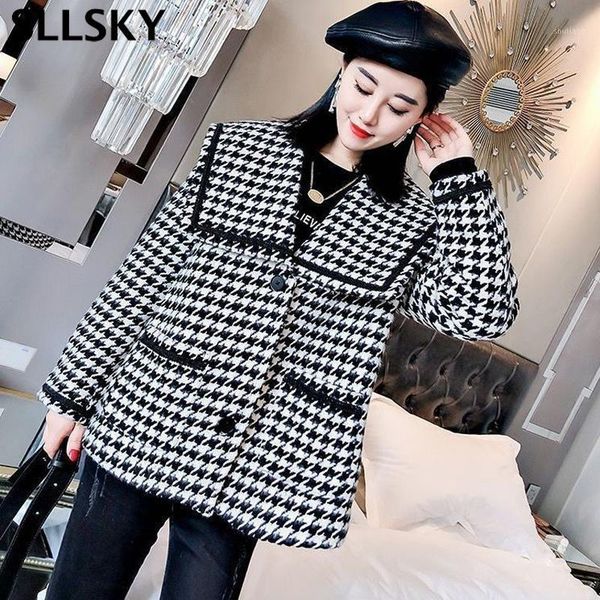 women's wool & blends sllsky elegant plaid women woolen coats 2021 winter thicken add cotton navy collar fashion short jacket warm fema, Black
women's wool & blends sllsky elegant plaid women woolen coats 2021 winter thicken add cotton navy collar fashion short jacket warm fema, Black