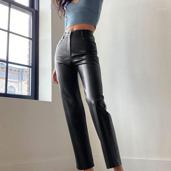 women's pants & capris women vintage black faux leather trousers high waist straight leg autumn winter brown bottoms 2021 female street, Black;white
women's pants & capris women vintage black faux leather trousers high waist straight leg autumn winter brown bottoms 2021 female street, Black;white