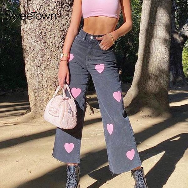 women's pants & capris sweetown preppy style women straight jeans trousers pink heart print cute denim autumn 2021 high waisted y2k str, Black;white
women's pants & capris sweetown preppy style women straight jeans trousers pink heart print cute denim autumn 2021 high waisted y2k str, Black;white