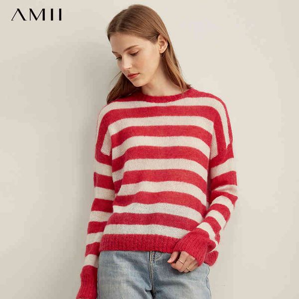 amii - women's striped knitted casual long sve round sweater, loose high neck autumn, 11970663, White;black
amii - women's striped knitted casual long sve round sweater, loose high neck autumn, 11970663, White;black