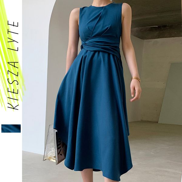 Women Blue Dress 2021 New Fashion Round Neck Tie Waist Sleeveless Irregular Swing Midi Dresses Elegant Runways Clothing
Women Blue Dress 2021 New Fashion Round Neck Tie Waist Sleeveless Irregular Swing Midi Dresses Elegant Runways Clothing