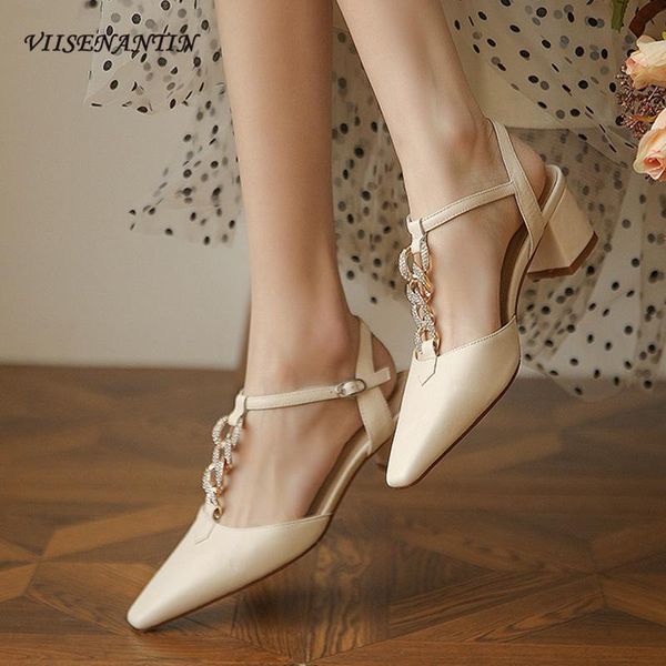 design sense sandals women 5cm thick heel high summer leather pointed toe crystal white women's shoes, Black
design sense sandals women 5cm thick heel high summer leather pointed toe crystal white women's shoes, Black