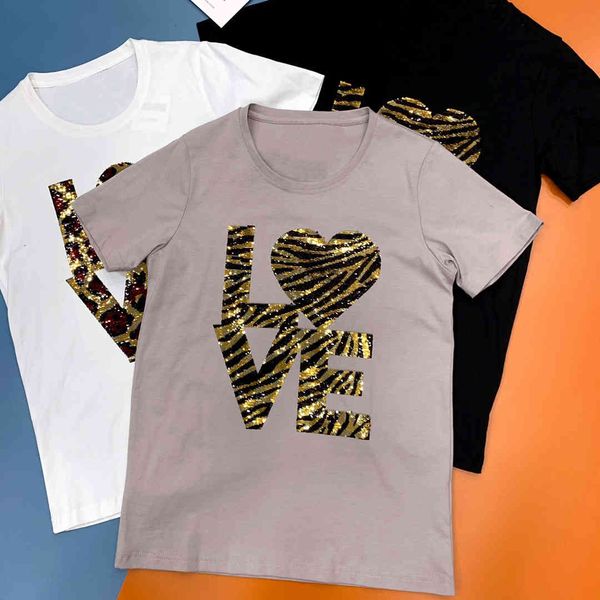 women's t-shirt 2021 short sleeve shirt feminine sheer casual cotton stamped with diamond embroidered love superior quality, White
women's t-shirt 2021 short sleeve shirt feminine sheer casual cotton stamped with diamond embroidered love superior quality, White