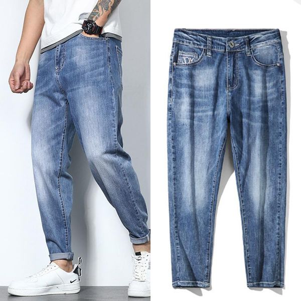 denim trousers button blue pencil pants jeans men men's college students