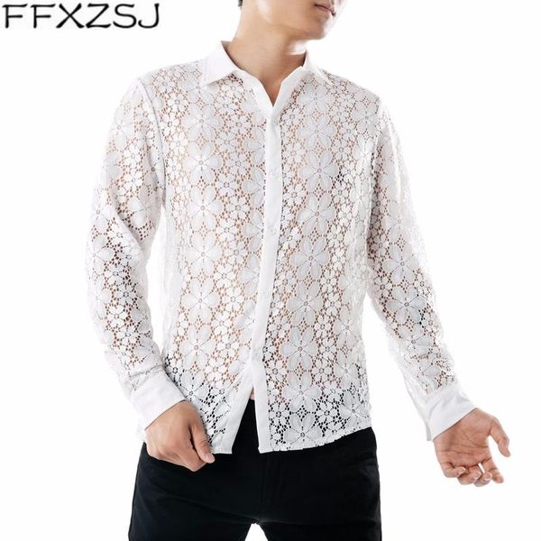 mens see-through lace shirt 2021 fashion long sleeve nightclub wear men party perform shirts camisas para hombre men's casual, White;black
mens see-through lace shirt 2021 fashion long sleeve nightclub wear men party perform shirts camisas para hombre men's casual, White;black