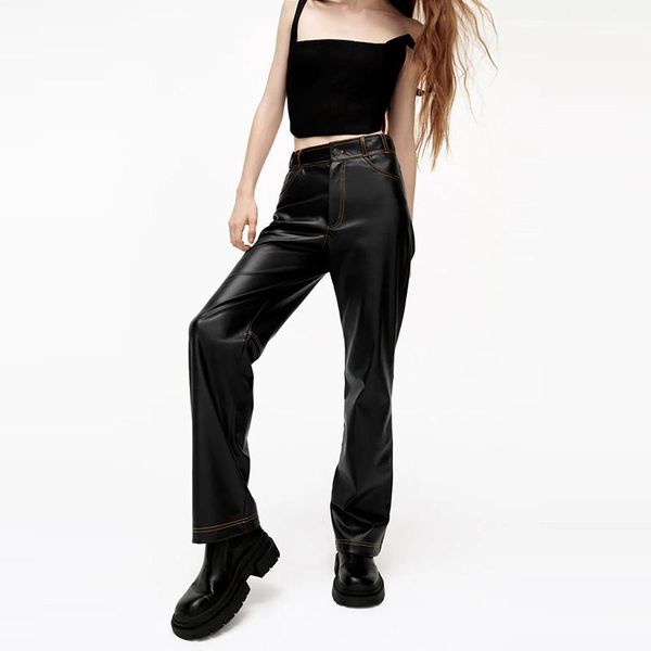 women's pants & capris casual streetwear trousers women high waist zipper straight black pu leather, Black;white
women's pants & capris casual streetwear trousers women high waist zipper straight black pu leather, Black;white