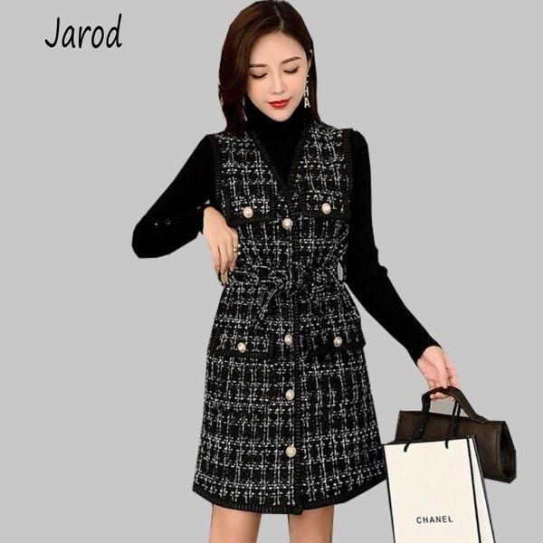 two piece dress autumn winter women 2 outfits blcak slim knitted sweater + tweed single-breasted plaid vest woolen belt set, White
two piece dress autumn winter women 2 outfits blcak slim knitted sweater + tweed single-breasted plaid vest woolen belt set, White