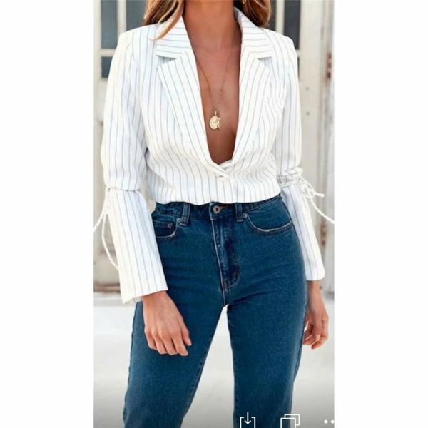 women's suits & blazers short striped blazer with bowknot women fashion street single button suit office lady simple casual slim deep v, White;black
women's suits & blazers short striped blazer with bowknot women fashion street single button suit office lady simple casual slim deep v, White;black