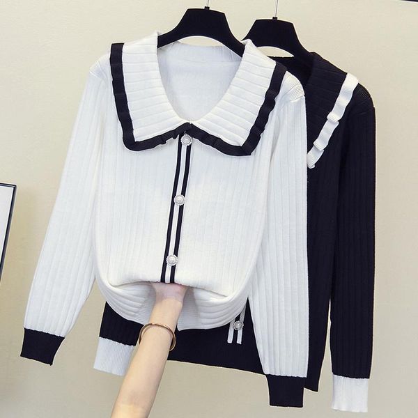 women's sweaters early autumn slimming youthful-looking doll collar kio, White;black
women's sweaters early autumn slimming youthful-looking doll collar kio, White;black