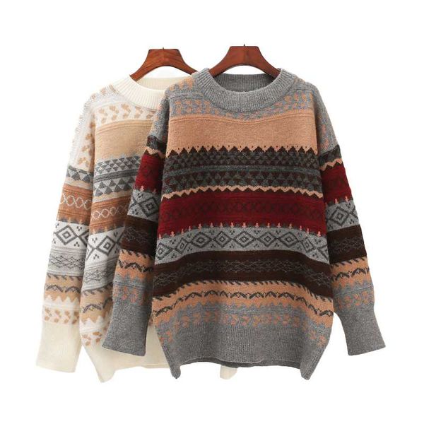 -selling ladies retro pullovers and sweaters winter loose style striped pullover korean knit casual in 2021 women's, White;black
-selling ladies retro pullovers and sweaters winter loose style striped pullover korean knit casual in 2021 women's, White;black