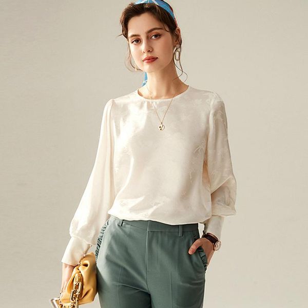 100% silk blouse women casual style solid 2 colors jacquard loose o neck long sleeve pullover shirt fashion women's blouses & shirts, White
100% silk blouse women casual style solid 2 colors jacquard loose o neck long sleeve pullover shirt fashion women's blouses & shirts, White