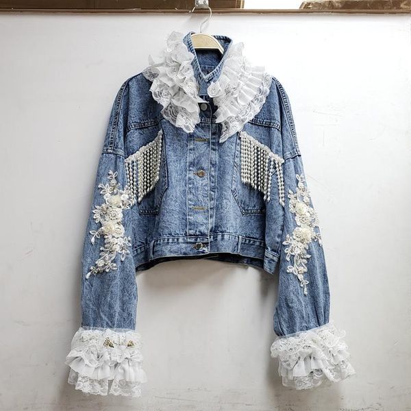 women's jackets cwbshowgg autumn pearl beaded embroidery tassel denim jacket coats female fashion patchwork lace loose coat outerwear, Black;brown
women's jackets cwbshowgg autumn pearl beaded embroidery tassel denim jacket coats female fashion patchwork lace loose coat outerwear, Black;brown