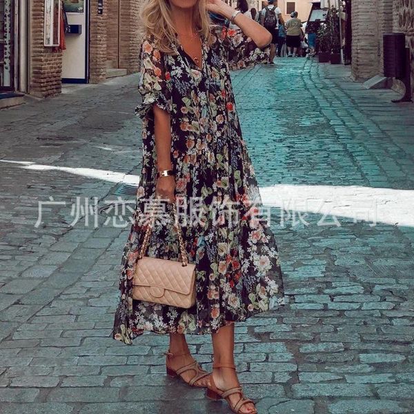 party dresses autumn 2021 women's dress v-neck tie long printed women, White;black
party dresses autumn 2021 women's dress v-neck tie long printed women, White;black