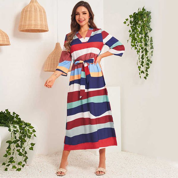 casual dresses summer fashion women's french color irregular stripes loose v-neck three-quarter sleeves long belted holiday s6ne, Black;gray
casual dresses summer fashion women's french color irregular stripes loose v-neck three-quarter sleeves long belted holiday s6ne, Black;gray