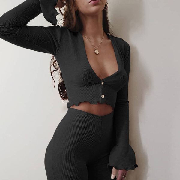 cotton ribbed knitted deep v-neck t-shirt front button ruffles long flare sleeve autumn elegant women cropped 210419, White
cotton ribbed knitted deep v-neck t-shirt front button ruffles long flare sleeve autumn elegant women cropped 210419, White