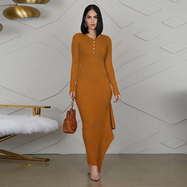 casual dresses solid ribbed knitted stretchy bodycon dress for women round neck full sleeve asymmetrical elegance buttons up vestidos, Black;gray
casual dresses solid ribbed knitted stretchy bodycon dress for women round neck full sleeve asymmetrical elegance buttons up vestidos, Black;gray