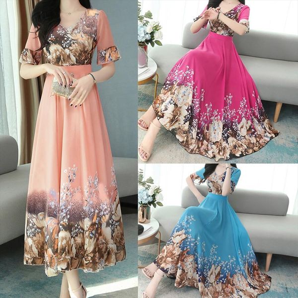 summer floral maxi retro print women dress elegant short sleeve v neck high waist vintage casual loose dresses, Black;gray
summer floral maxi retro print women dress elegant short sleeve v neck high waist vintage casual loose dresses, Black;gray