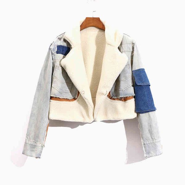 women's jackets shengpalae spliced denim lamb wool jakcet women's winter lapel slim covered button long sleeve plush thick short c, Black;brown
women's jackets shengpalae spliced denim lamb wool jakcet women's winter lapel slim covered button long sleeve plush thick short c, Black;brown